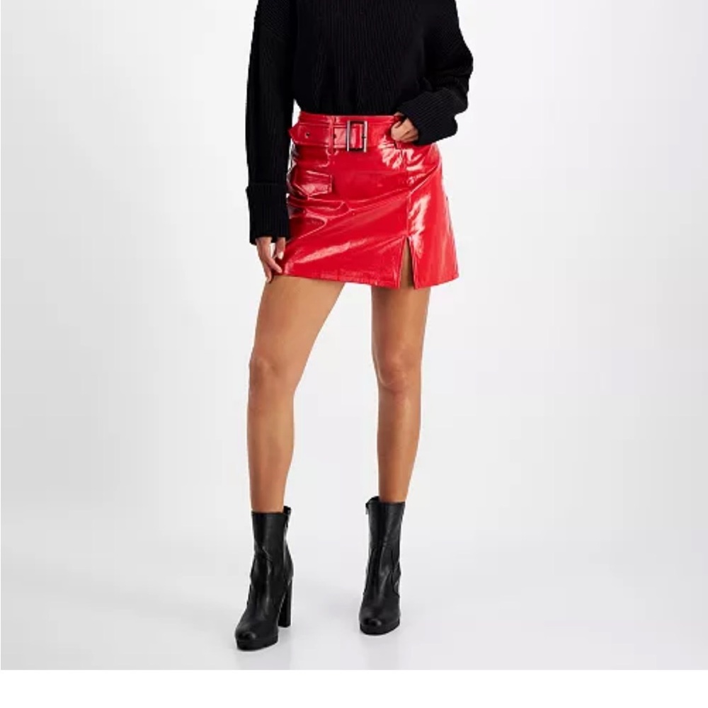 Women's Patent Belted Mini Skirt